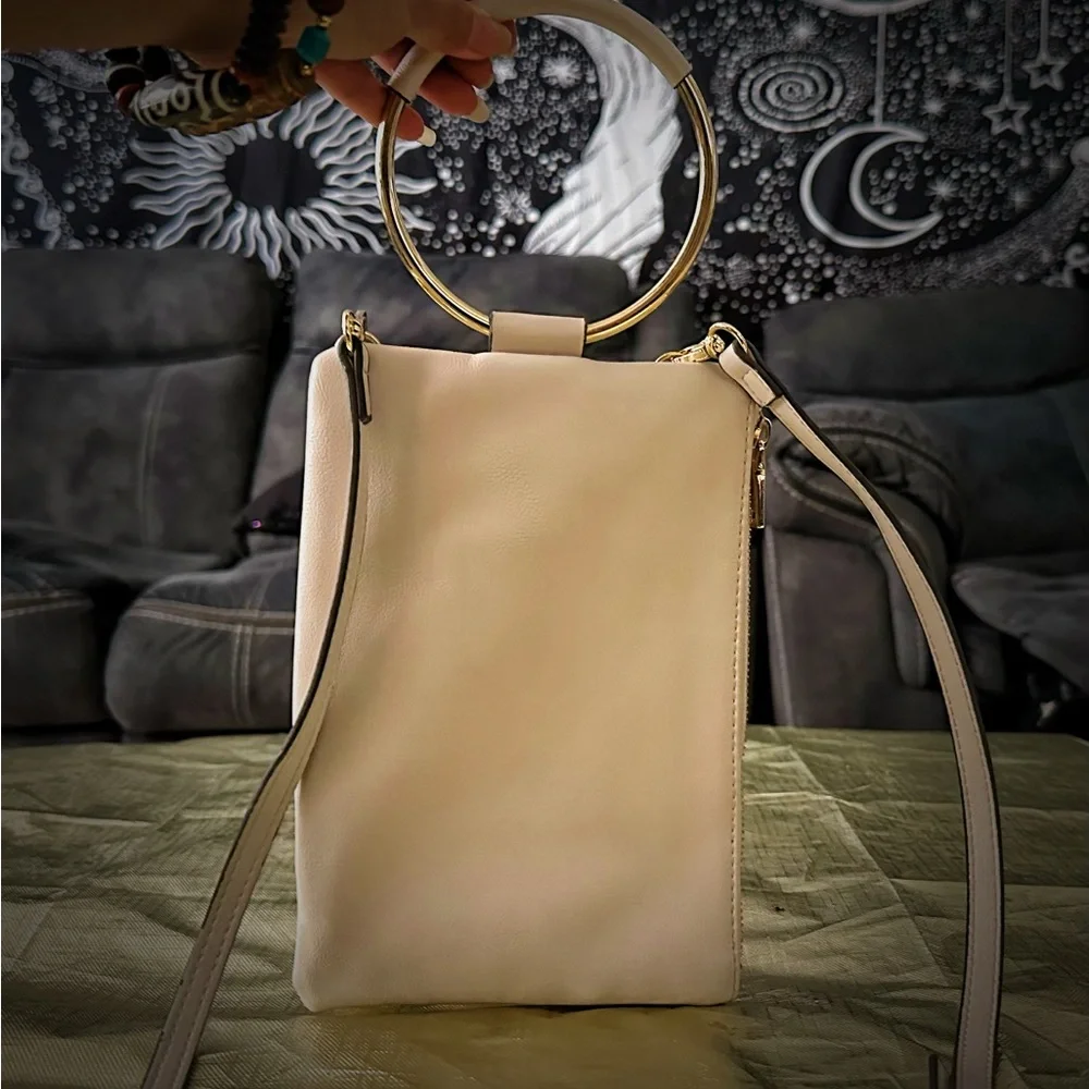 INC International Concepts Cream Shoulder Bag with Gold Ring - Picture 11 of 13